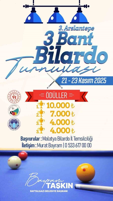 Battalgazi Belediyesi 3. Arslantepe 3 Bant Bilardo Turnuvası Kayıtları Başladı